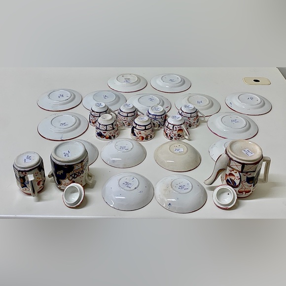 19th Century Vtg Gaudy Welsh Oyster Pattern 25 Piece Miniature Child’s Tea Set - Picture 7 of 16